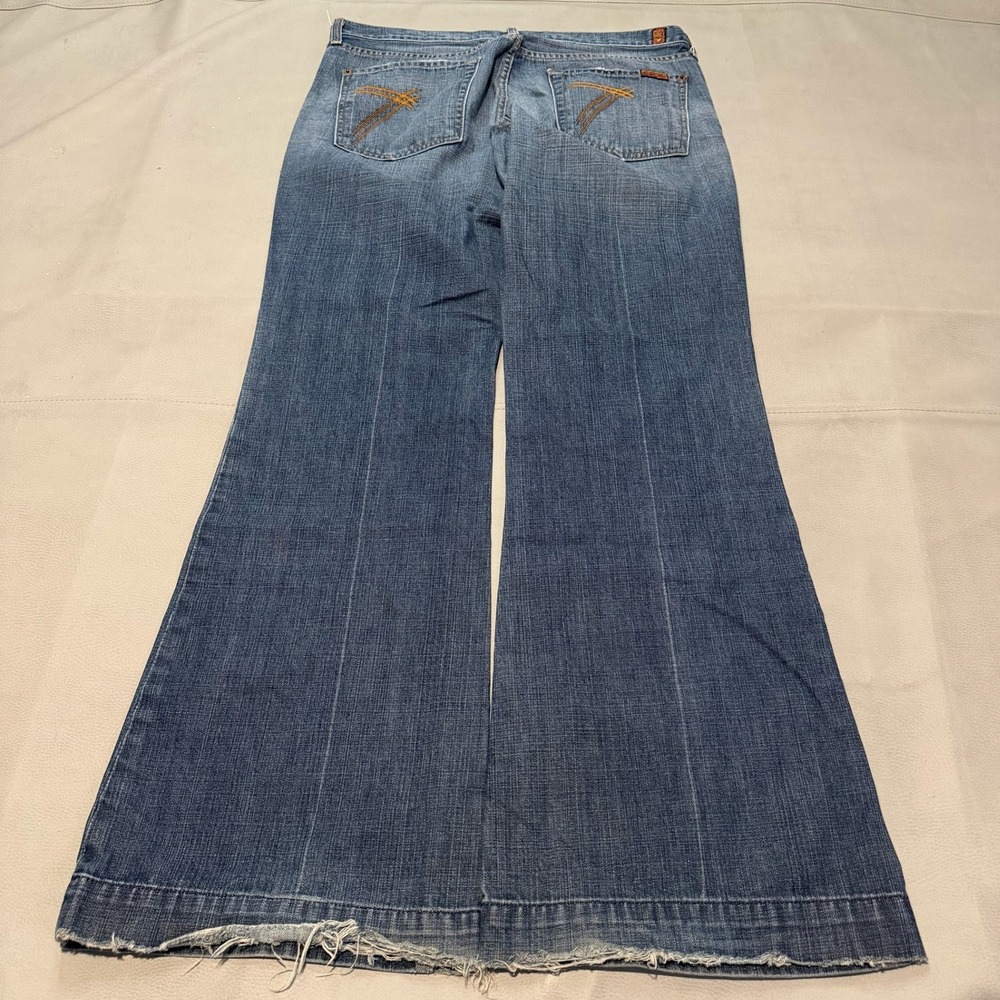 VTG Y2K 7 For All Mankind Women Flare Jean Blue Denim Skate Embroider-32x32-7030
